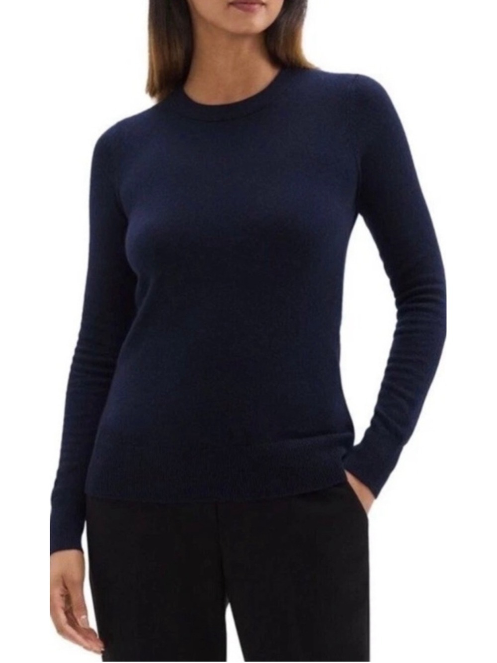 Theory Cashmere Sweater Crew Navy Blue Women's Size Small Minimalist